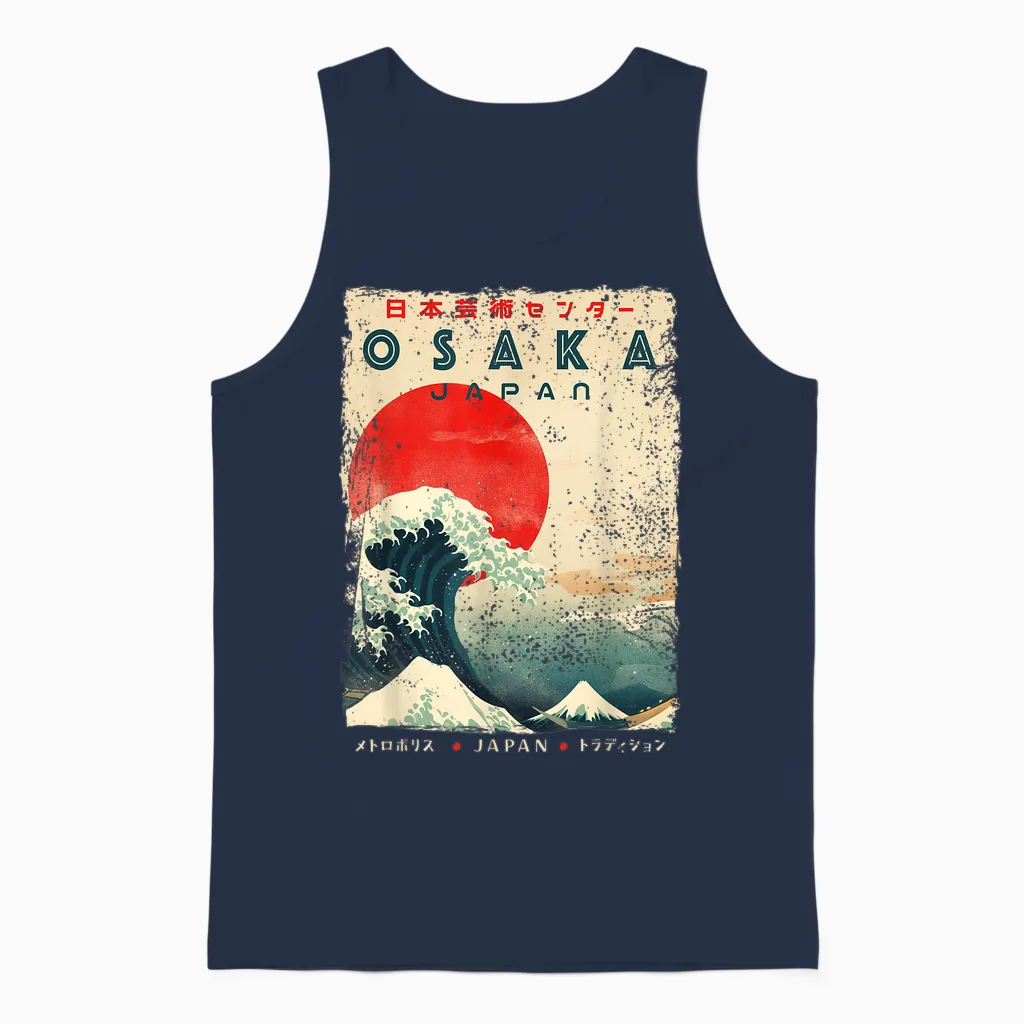 Osaka City Retro Japanese Ukiyoe-E Artwork Osaka Unisex Tank Top in Navy