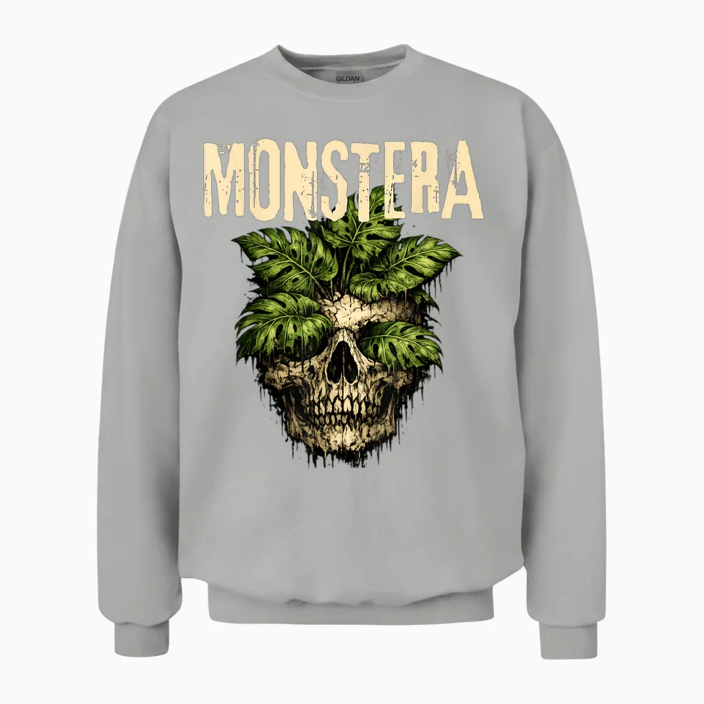 Monstera Crâne Drôle Amoureux Plante Grunge Jardinier Femme Homme Unisex Sweatshirt in Ash