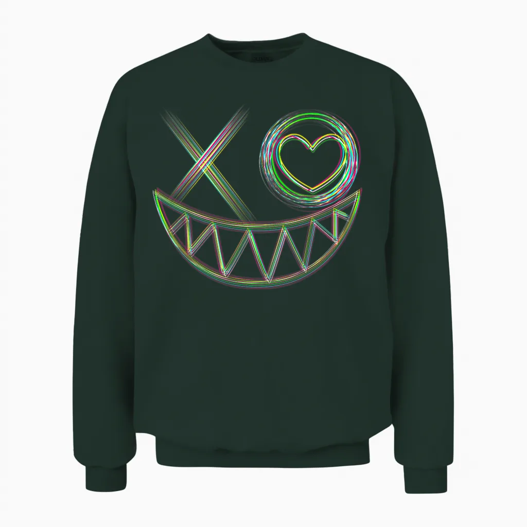 Music Festival Rave Face Electro Techno T-Shirt, Black Unisex Sweatshirt in Forest
