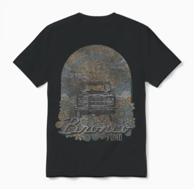 Ford - Bronco a Rare Breed Retro Flowers and Sun Unisex T-Shirt - Black