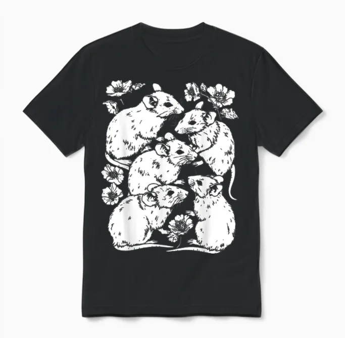 Cute Rats | Ratcore Rat | Pastel Goth Gothic Grunge Punk Unisex T-Shirt in Black