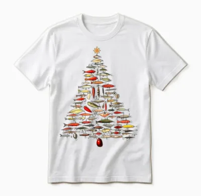 Fishing Lure Christmas Tree Fish Fly Fisherman Ocean Sport Unisex T-Shirt - White