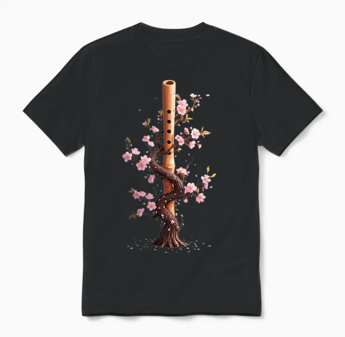 Flûte Shakuhachi Bambou Arbre En Fleurs Harmonie Naturelle Unisex T-Shirt in Black