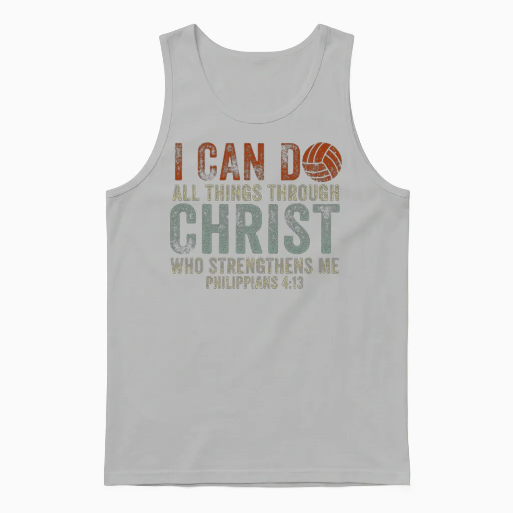 I Can Do All Things Through Volleyball Unisex Tank Top in Ash