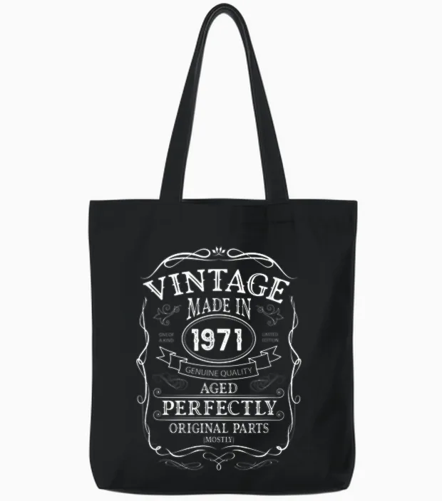55. Geburtstag, Retro Vintage Design, Mann, Frau 1971 Tote Bags in Black