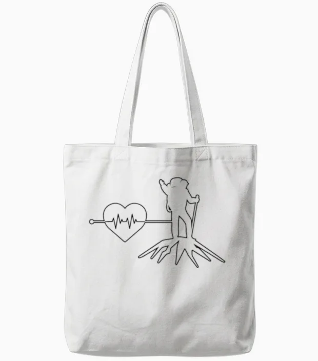Hiking Heartbeat & Outdoors Gift Tote Bags in White