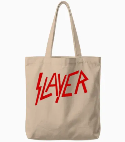 Slayer Official Classic Logo T-Shirt - Black, Crew Neck, Short Sleeve, Casual & Fitness (polyester, Cotton) Tote Bags - Natural
