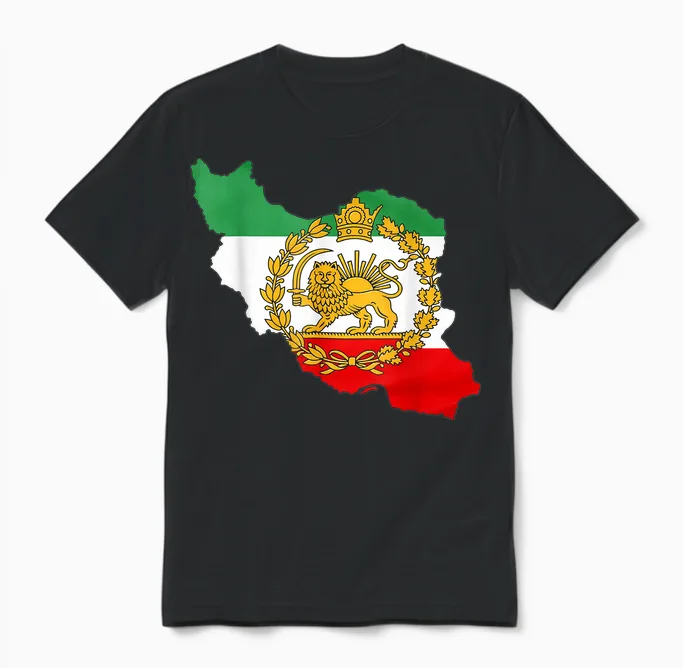 Persian Lion, Iran Map, Iranian Flag, Lion & Sun Unisex T-Shirt in Black