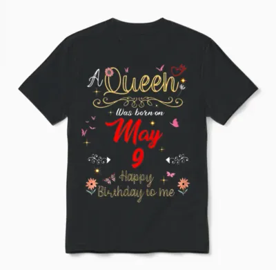 Une Reine Est Née Le 9 Mai, 9e Anniversaire Unisex T-Shirt - Black