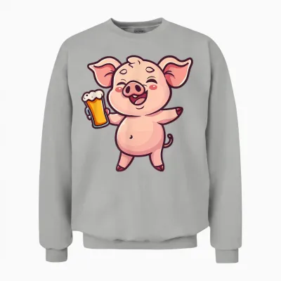 Pig with Beer | Funny Drinking Party T-Shirt, Black, S Unisex Sweatshirt - Ash