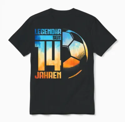 14th Birthday Decoration Football Player 14 Years Boy Teenager T-Shirt, Black Unisex T-Shirt - Black