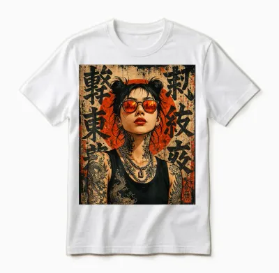 Anime Kawaii Japanese Samurai Geisha Tattoo K-Pop Y2k Manga Unisex T-Shirt - White