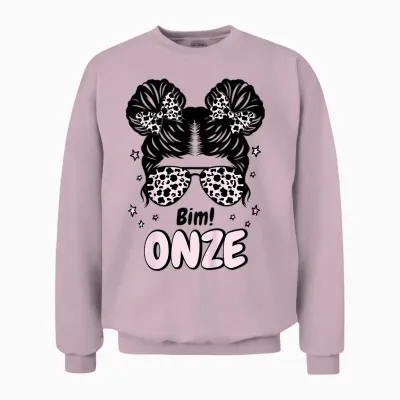 Child Girl 11 Years Birthday Messy Bun Bim! Eleven Boom 11 Years Old Unisex Sweatshirt - Light Pink