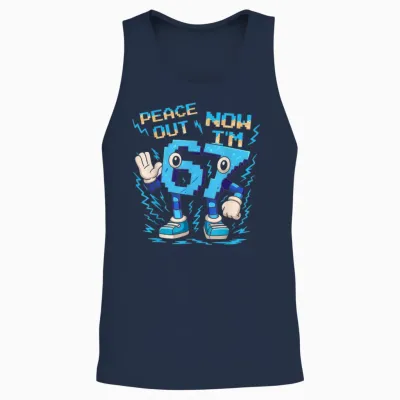 Birthday T-Shirt with German Text "ich War 6 Jetzt Bin Ich 7 Six Seven Brainrot Unisex Tank Top - Navy