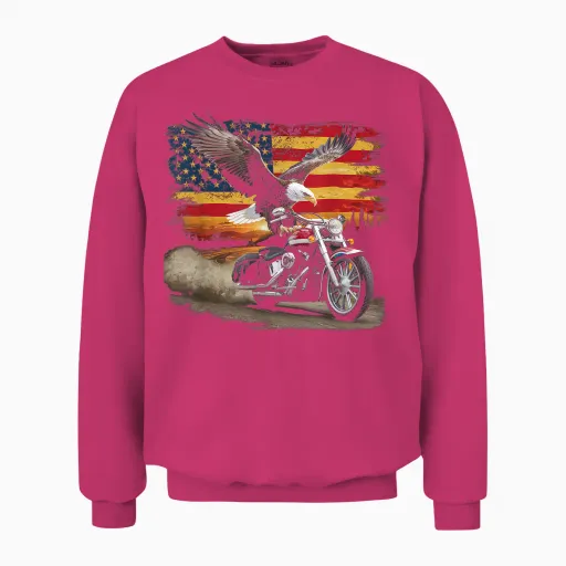 American Flag Motorcycle Tshirt Usa Flag Biker Retro Unisex Sweatshirt - Heliconia