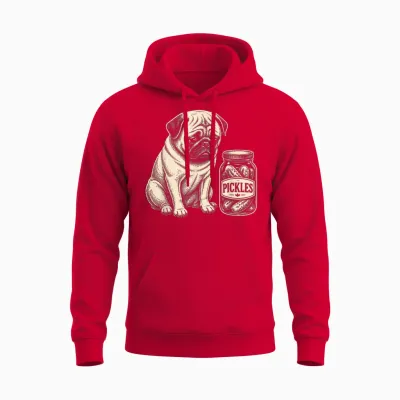 Trauriger Lustiger Mops, Gurkenglas Für Hundeliebhaber, Eingelegtes Essen Unisex Hoodie - Red