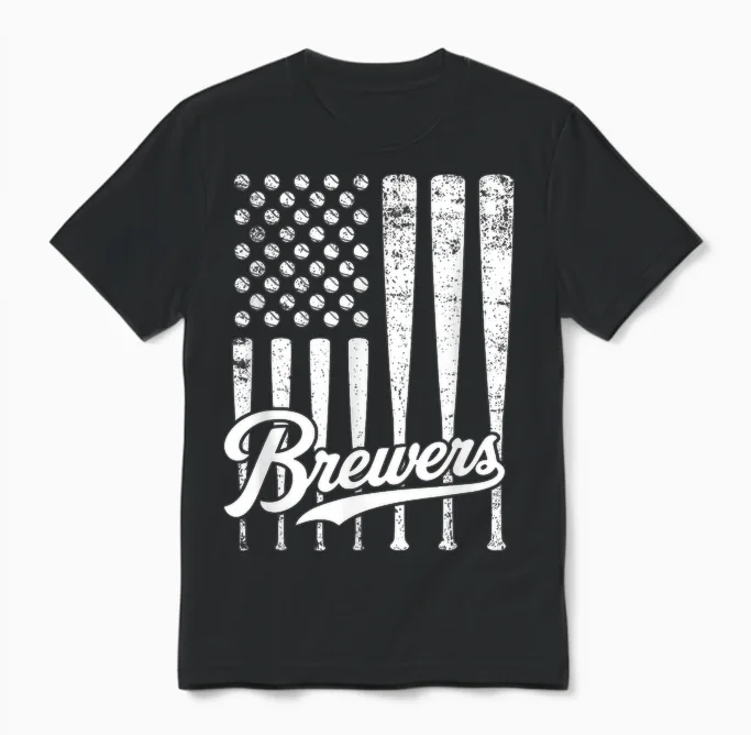 Vintage Brewers Baseball American Us Flag for Men Women Unisex T-Shirt in Black