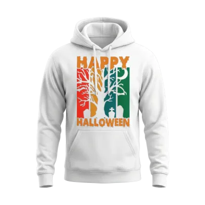 Retro Sunset Happy Halloween Unisex Hoodie - White