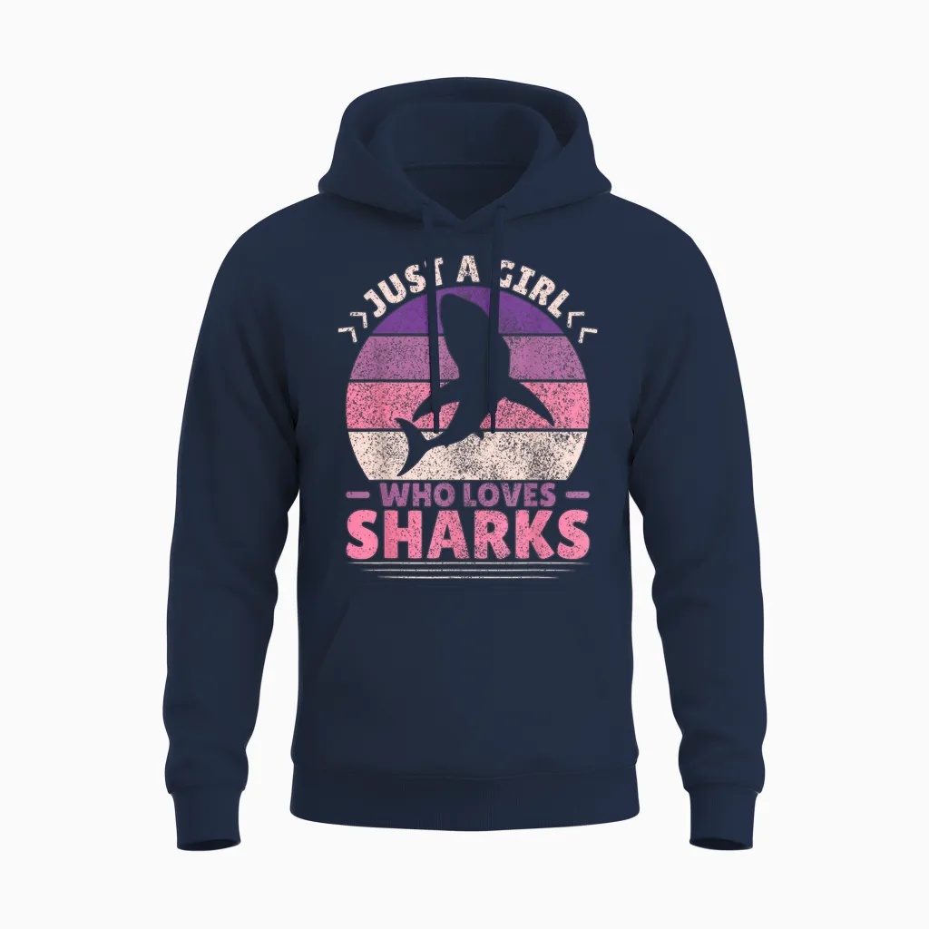 Just a Girl Who Loves Sharks Lover Shark Stuff Funny Shark Unisex Hoodie in Navy