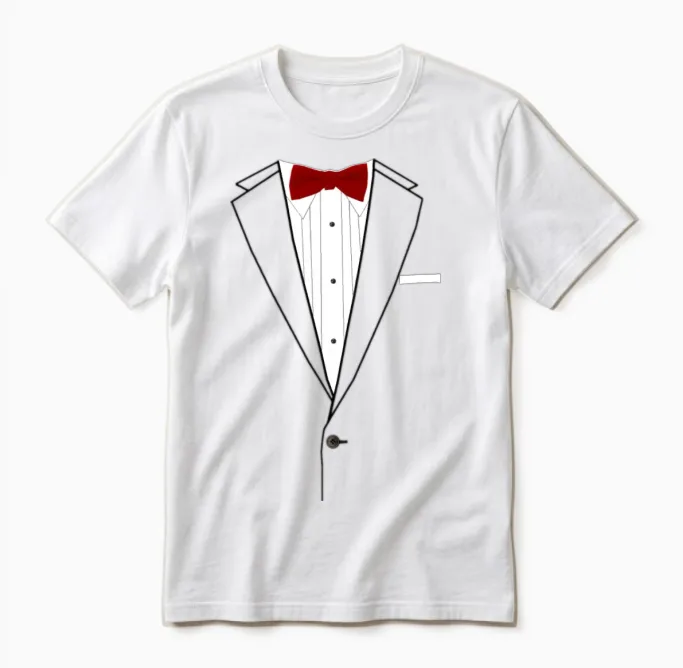 Tuxedo Red Bowtie Unisex T-Shirt in White