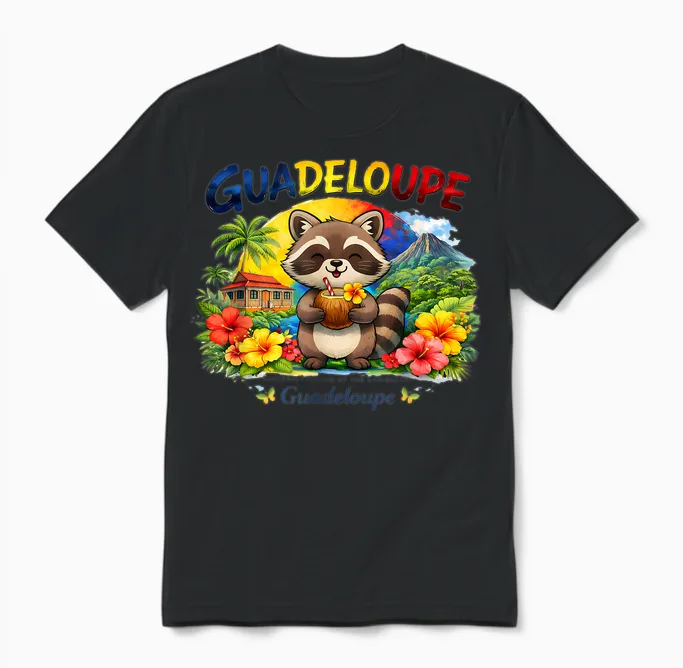 T-Shirt Guadeloupe Drapeau Carte Graphique Fille Unisex T-Shirt in Black