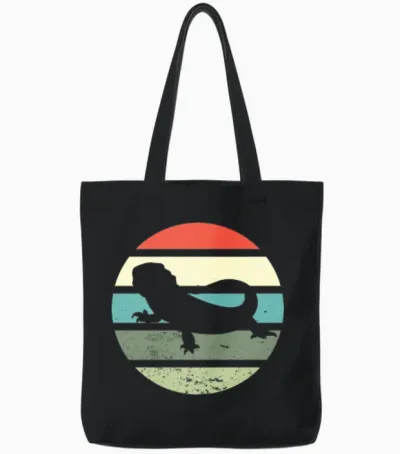 Vintage Retro Bearded Dragon Tote Bags - Black