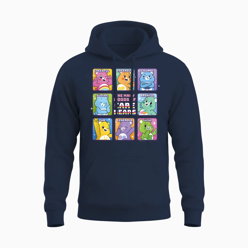 Care Bears Vintage Classic the Many Moods of Care Bears T-Shirt, White, S Unisex Hoodie in Navy