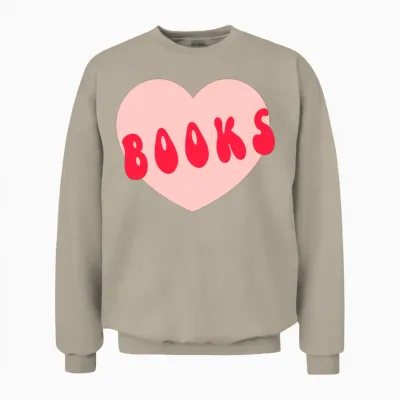 Funny I Love Books Print with Heart ,funny Reading Unisex Sweatshirt - Sand