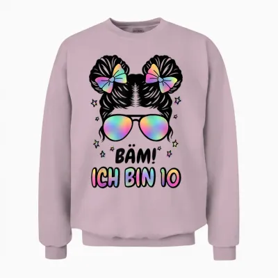 10th Birthday Girl Messy Bun Bäm! Ich Bin 10 Unisex Sweatshirt - Light Pink
