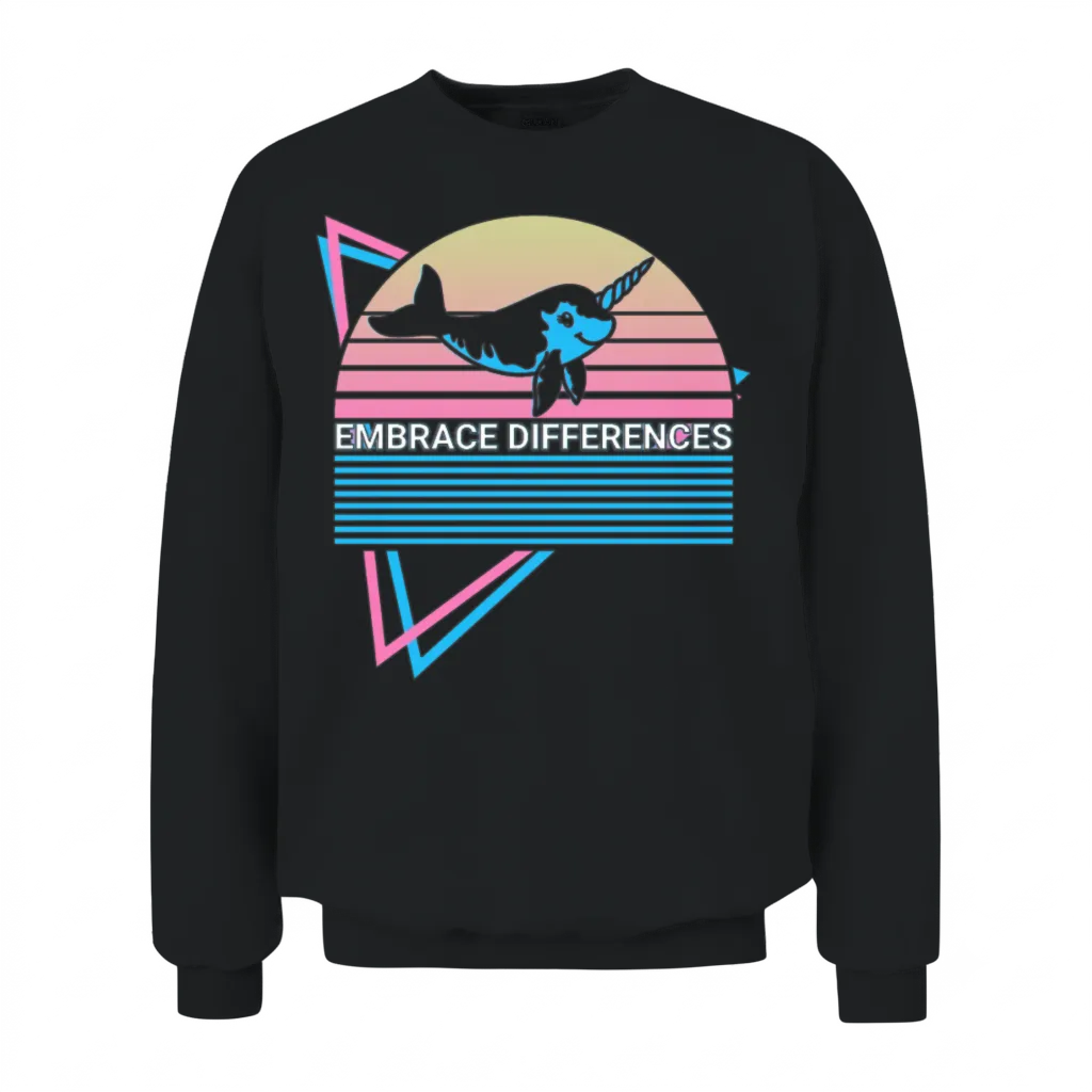 Narwhal Retro Unisex Sweatshirt - Black