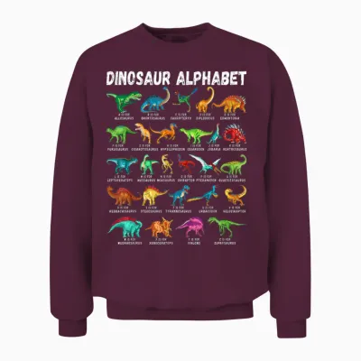 Types of Dinosaurs Alphabet A-Z Abc Dino Identification Unisex Sweatshirt - Maroon