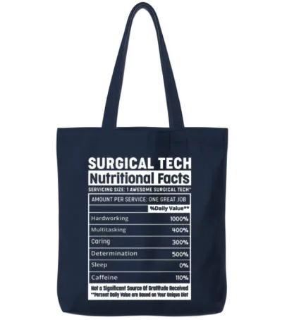 Surgical Tech Nutritional Facts Squad Surgical Tec Tote Bags - Navy