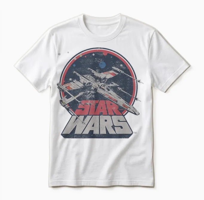 Star Wars X-Wing Starfighter Vintage T-Shirt, Black Unisex T-Shirt in White