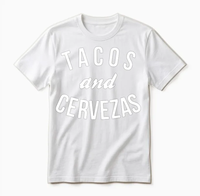 Tacos and Cervezas Funny Unisex T-Shirt in White