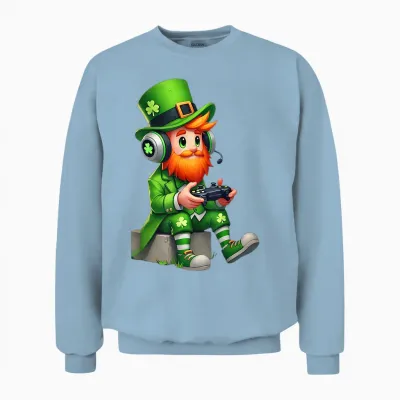 Video Game Leprechaun St Patricks Day Gamer Kids Boys Gaming Unisex Sweatshirt - Light Blue