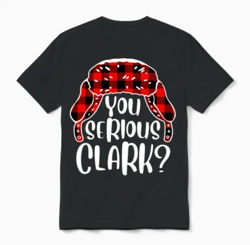 You Serious Clark Christmas Vacation Plaid Red Unisex T-Shirt in Black