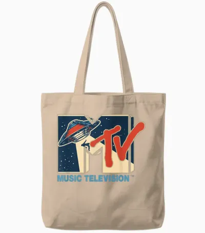 Mademark X Mtv - Mtv Logo Alien Ufo Space Ship Teleporting Beam in Space Mtv Tote Bags - Natural