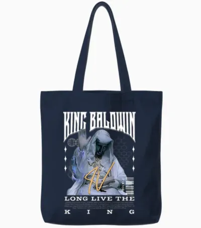 Backprint King Baldwin Iv T-Shirt, Black Tote Bags - Navy