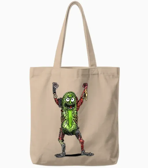 Mademark X Rick and Morty - Rick and Morty - Pickle Rick Pop on Black Tote Bags - Natural
