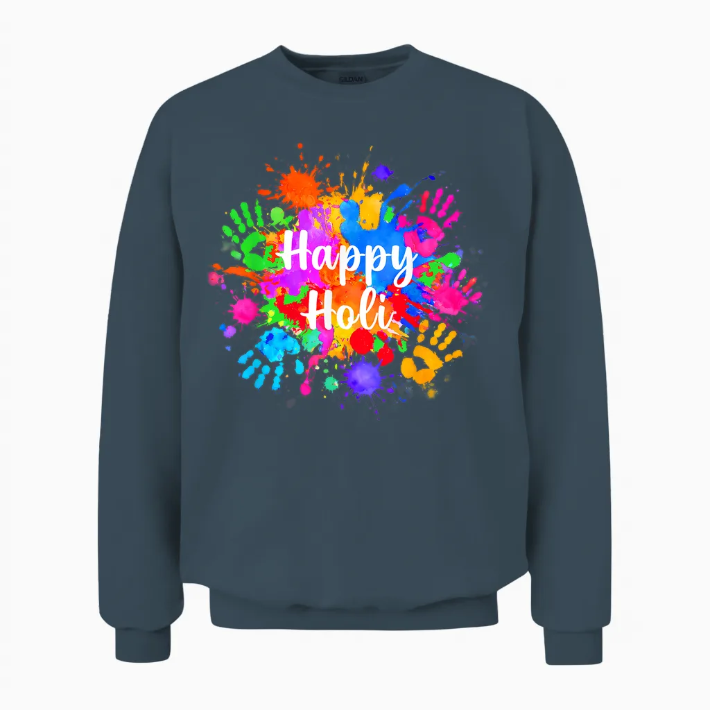 Happy Holi 2026 for Women Men Kids Color India Hindu Gifts Unisex Sweatshirt in Dark Heather