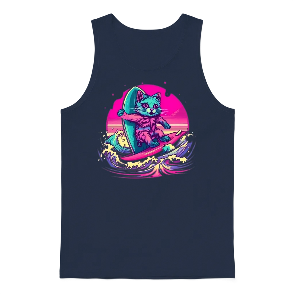 Retro Surfing Cat โ Lovers Gift Unisex Tank Top - Navy