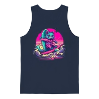 Retro Surfing Cat — Lovers Gift Unisex Tank Top - Navy – 1