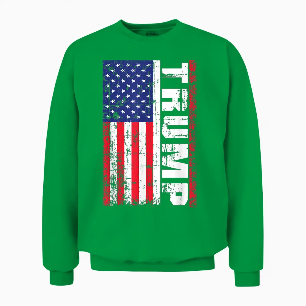 Président Donald Trump Drapeau Américain Vintage Pro Trump Unisex Sweatshirt in Irish Green