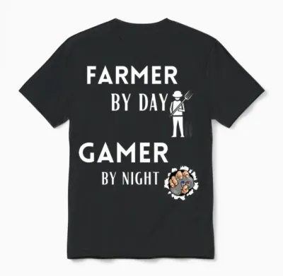Funny Farmer Farmer by Day Gamer by Night Funny Unisex T-Shirt - Black