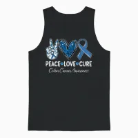 Peace Love Cure Colorectal Colon Cancer Awareness Support Unisex Tank Top in Black - 1
