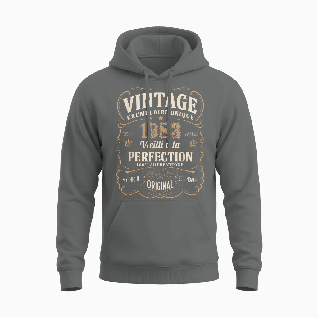 42 Years Man 1983 Birthday T Shirt 42 Years Man 1983 T-Shirt, Black, S Unisex Hoodie in Graphite Heather