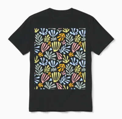Matisse Inspired Painting - Abstract Botanical Floral T-Shirt, Black, S Unisex T-Shirt - Black