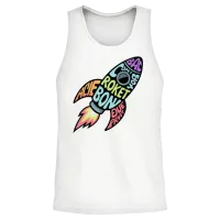 Retro Rocket Unisex Tank Top - White – 2