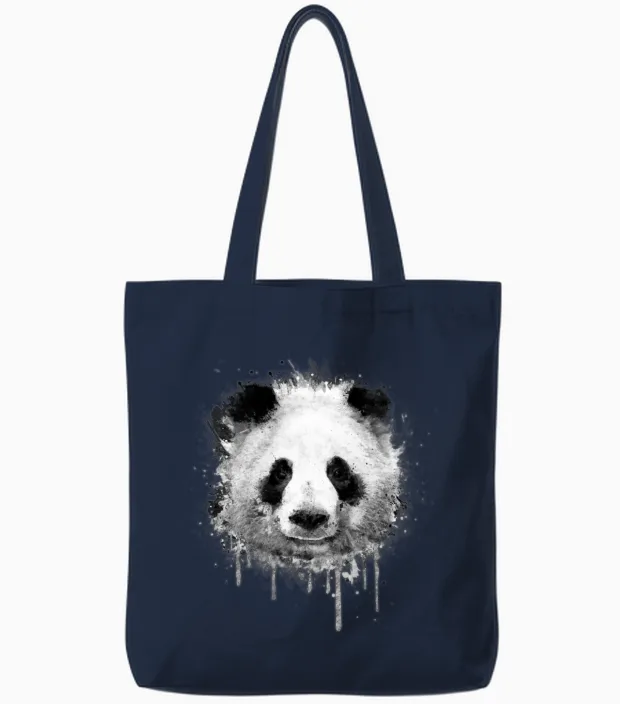 Cool Artistic Panda Portrait (watercolor Design) Tote Bags in Navy