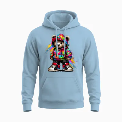 Colourful Hip Hop Teddy Bear Urban Rap Music Breakdance Unisex Hoodie - Light Blue
